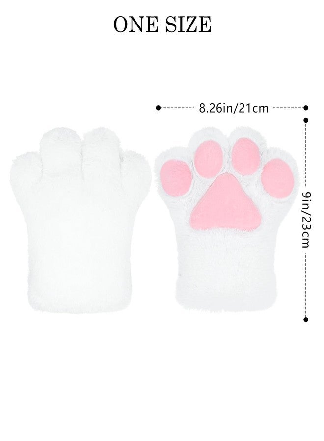 BNLIDES Cosplay Animal Fluffy Cat Fursuit Paws Claws Gloves Costume Accessories for Adults (White) - Image 3